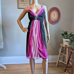 Vintage Y2K Trixxi Mini Dress Mesh Overlay Stripes Rhinestone Whimsigoth Size XL
